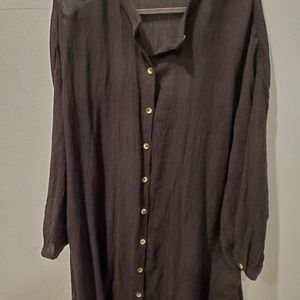 Zara Grey Crinkle Button Tunic Dress